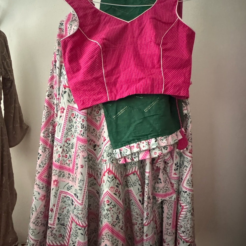 Vibrant Pink and Green Dress Set